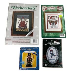 Lot of 4 Christmas Counted Cross Stitch Kits Santa Snowman Oranament New